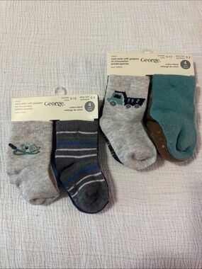 George Infant Gripper Crew Socks - Teal, Gray, Dark Gray, Brown